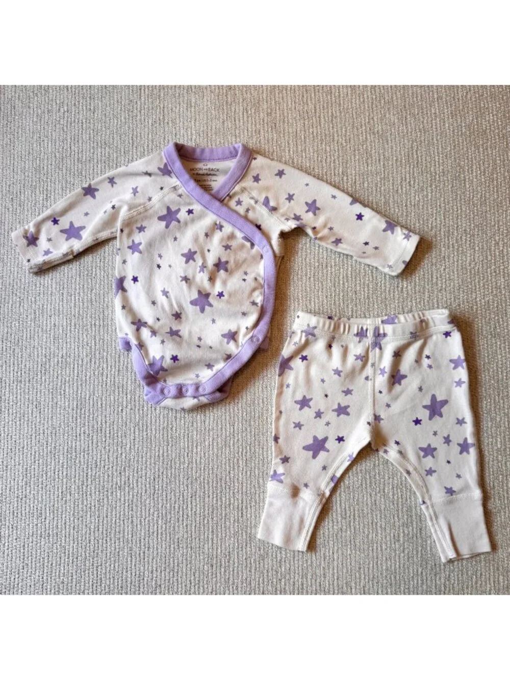 Hanna Andersson Moon & Back Set 0-3 Month Baby Outfit Purple Star Organic Cotton